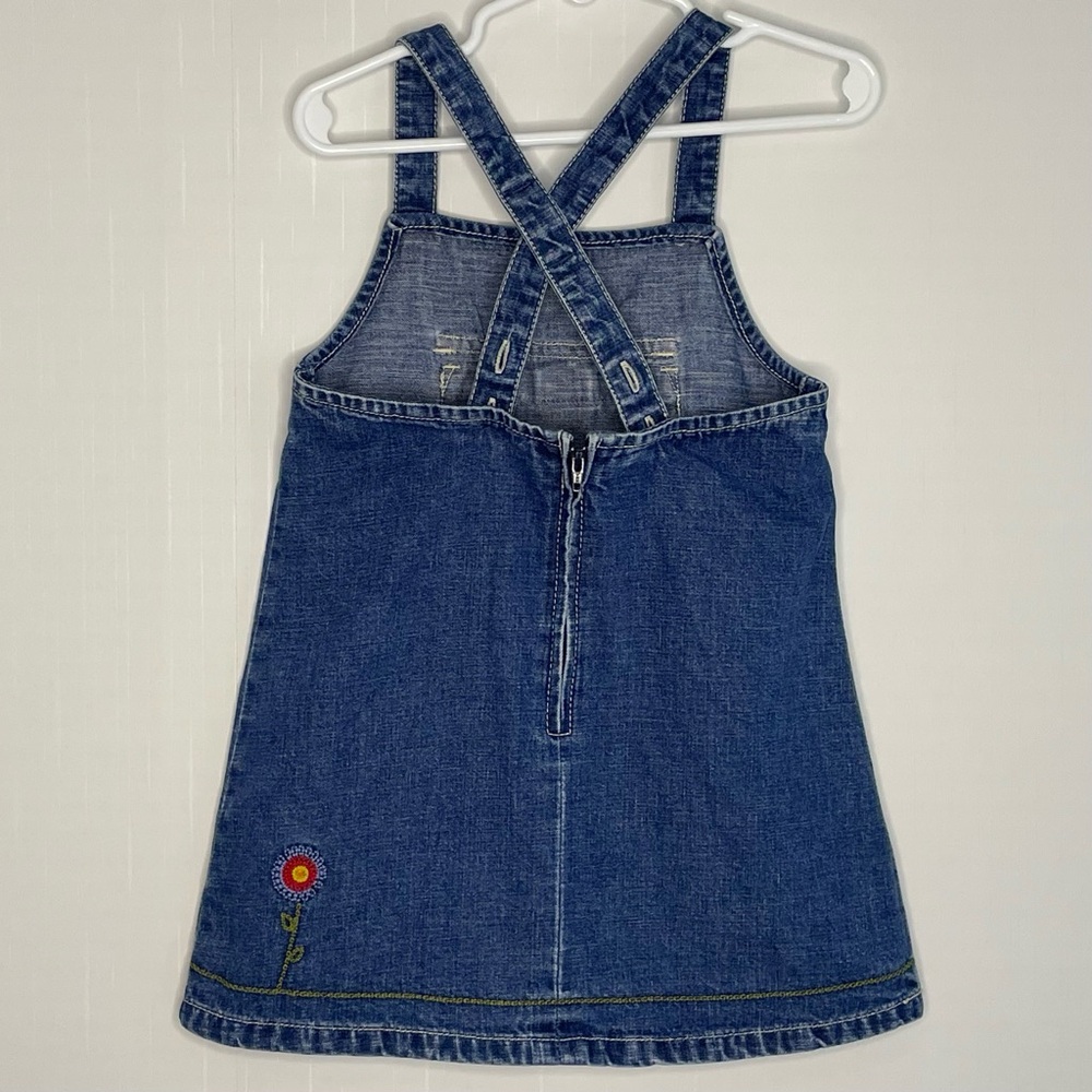 Gymboree Garden Party Denim Jumper Dress Embroidered Flowers Y2K Small 3 - Picture 8 of 15